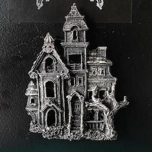Haunted Mansion Magnet, Hand Painted Resin Sculpture | Gothic Fantasy Decor | Haunted House Magnet for Fantasy and Gothic Decor