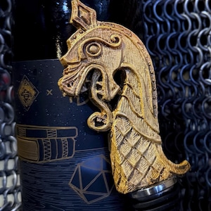 Viking Ship Dragon Winestopper, Hand Sculpted Resin, Medieval Norse Art Barware |Mythic Viking Bottle Stopper |Fantasy Wine and Barware Gift