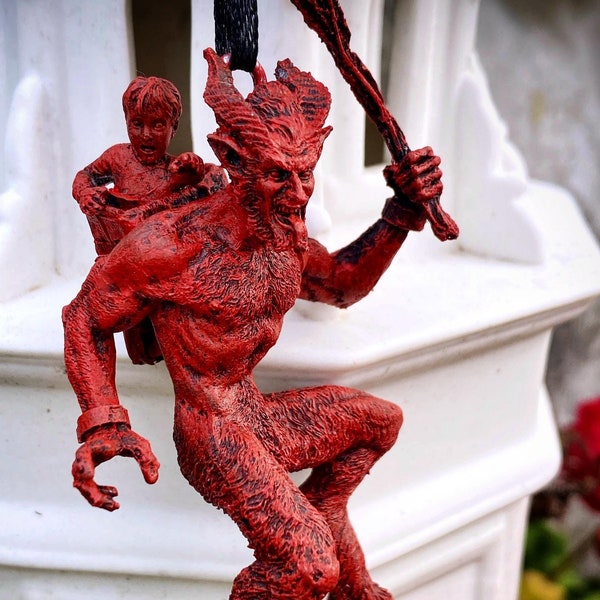 Krampus Ornament, Hand Painted Resin Sculpture | Mythical Creature Figurine | Unique Dark Christmas Demon, Gothic Folklore Holiday Ornament