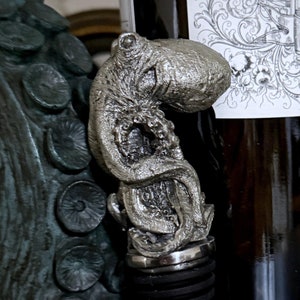 Kraken  Winestopper, Hand Painted Resin | Gothic Nautical Barware | Octopus Cthulhu Bottle Stopper, Gothic Wine and Barware Gift