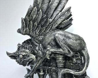 Griffin Statue, Hand Painted Resin Sculpture | Mythical Creature Figurine | Unique Legendary Guardian Spirit Figurine. Fantasy Art Decor
