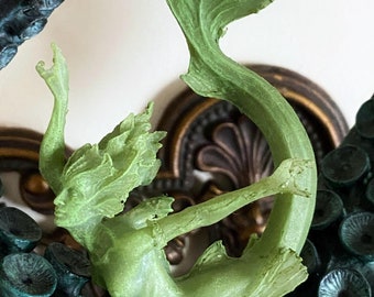 Mermaid Ornament, Hand Painted Resin Sculpture, Jade Finish| Mythical Creature Figurine|Unique Legendary Mermaid Fantasy Art Holiday Decor