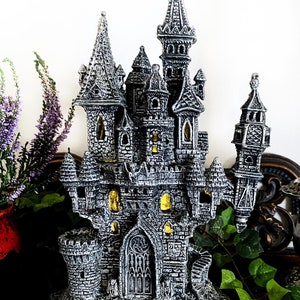 Castle Dracula, Gothic Hand Painted Resin Sculpture with LED Tea Light |Vampire Lair Gothic Statue |Gift for Gamers and Spooky Home Decor