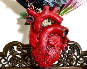 Anatomical Heart Vase, Red Finish | Unique Gothic Home Decor | Resin Sculpture Flower Vase, Medical Gift and Gothic Home Decor