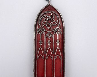 Gothic Cathedral Arch Ornament, Translucent Red| Unique Gothic Home Decor | Resin Medieval Architecture, Gothic Ornament Holiday Decor