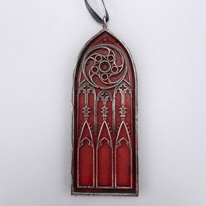 Gothic Cathedral Arch Ornament, Translucent Red