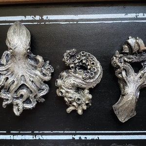 Set of Kraken Magnets- Octopus, Squid, Tentacle | Hand Painted Resin Sculpture | Nautical and Gothic Fantasy Decor