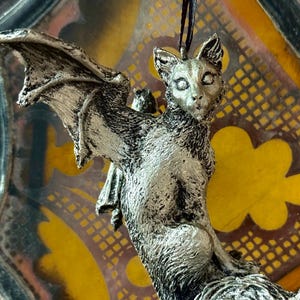 Fairy Cat: Witch’s Familiar Ornament, Hand Painted Resin Sculpture | Pagan Folklore Cat Figurine | Witchy Cat Art for Gothic Holiday Decor