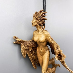 Harpy Ornament, Hand Painted Resin Sculpture | Mythical Creature Figurine | Unique Legendary Bird Woman Ornament. Fantasy Art Holiday Decor