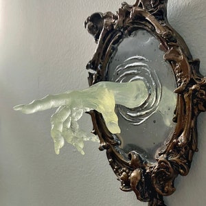 Spectral Hand Wall Plaque, Glow in the Dark Resin | Victorian Gothic Haunted Wall Art |Ghost Hand Gift for Halloween, Spooky Home Decor