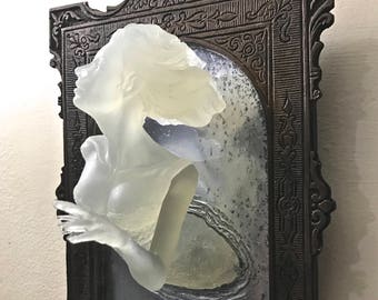 Ghost in the Mirror Wall Plaque, Glow in the Dark Resin | Victorian Gothic Haunted Wall Art |  Gift for Halloween and Spooky Home Decor