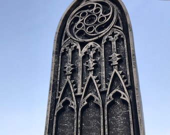 Gotisk katedralbågsdekoration, tennfinish | Unik gotisk heminredning | Medeltida arkitektur i harts, gotisk ornament, högtidsdekoration