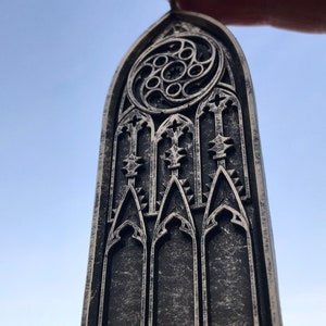 Gothic Cathedral Arch Ornament, Pewter Finish | Unique Gothic Home Decor | Resin Medieval Architecture, Gothic Ornament Holiday Decor