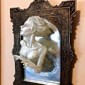Ghost in the Mirror Wall Plaque, Resin, White Finish | Victorian Gothic Haunted Wall Art |  Gift for Halloween and Spooky Home Decor