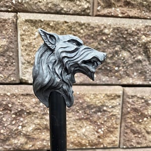 Wolf Head Umbrella, Hand Sculpted Resin | Medieval Gothic Umbrella | Fantasy Cosplay Direwolf Umbrella Cane, Gothic Accessory