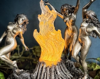 Witch’s Sabbath Statue, Large Version, Hand Painted Resin Sculpture with LED Tea Light | Pagan Figurine | Witchy Art for Gothic Home Decor