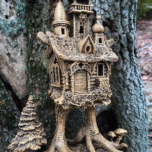 Baba Yaga Hut with Base and LED Tea Light Sculpture | Russian Folklore Figurine | Witch House Statue | Fantasy Art for Gothic Home Decor