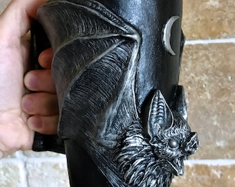 Vampire Bat Mug | Hand Sculpted Resin Gothic Art Mug with Stainless Steel Liner| Spooky Bat Mug, Halloween Gift and Gothic Home Decor