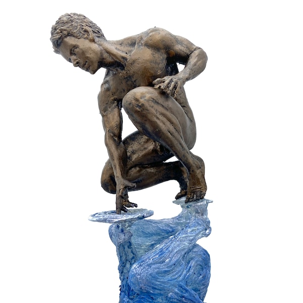 Statue Reflet de Narcisse : introspection et identité, version bleue translucide