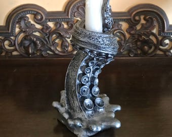 Tentacle Candlestick Holder, 6" Version, Resin Sculpture | Octopus Lovecraftian Tentacle Candle for Nautical Gift and Gothic Home Decor