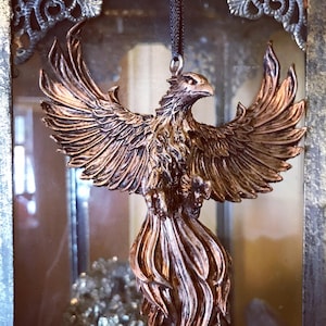 Phoenix Ornament, Hand Painted Resin Sculpture | Mythical Creature Figurine | Legendary Flaming Phoenix Figurine Fantasy Art Ornament Decor