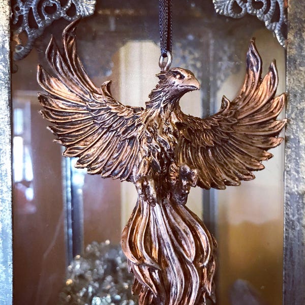 Phoenix Ornament, Hand Painted Resin Sculpture | Mythical Creature Figurine | Legendary Flaming Phoenix Figurine Fantasy Art Ornament Decor