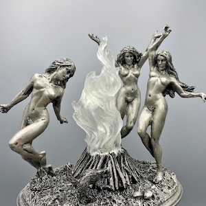 Witch’s Sabbath Statue, Hand Painted Resin Sculpture with LED Tea Light | Pagan Folklore Figurine | Witchy Art for Gothic Home Decor