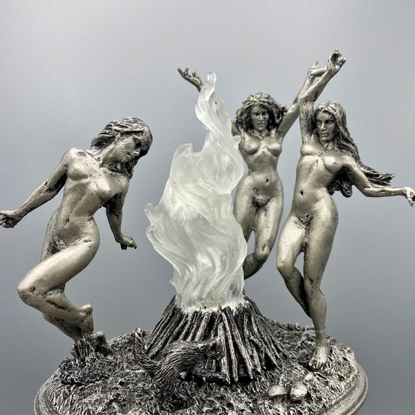 Witch’s Sabbath Statue, Hand Painted Resin Sculpture with LED Tea Light | Pagan Folklore Figurine | Witchy Art for Gothic Home Decor