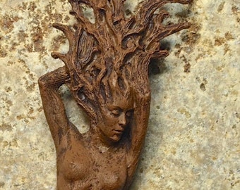 Dryad Ornament, Hand Painted Resin Sculpture | Mythological Forest Creature Figurine | Woodland Nature Goddess Ornament for Fantasy Decor