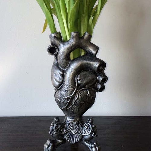 Anatomical Heart Vase, Pewter Finish