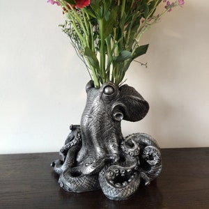 Kraken Vase, Hand Painted Resin Sculpture | Unique Nautical Home Decor | Tentacle Oceanic Flower Vase, Octopus Art and Gothic Home Decor