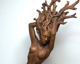 Dryad Statue, Hand Painted Resin Sculpture | Mythical Forest Creature Figurine | 8” Woodland Goddess Altar Statue for Nature Lovers