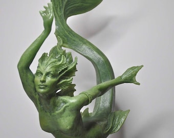Mermaid Statue, Hand Painted Resin Sculpture, Jade Finish| Mythical Creature Figurine| Unique Legendary Mermaid Figurine Fantasy Art Decor