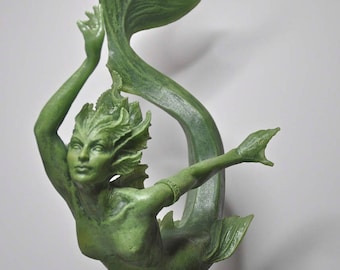 Mermaid Statue, Jade Finish