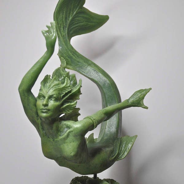 Mermaid Statue, Jade Finish