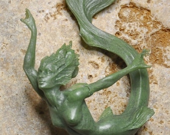 Mermaid Ornament, Hand Painted Resin Sculpture, Jade Finish | Mythical Creature Figurine |  Legendary   Fantasy Art   Decor