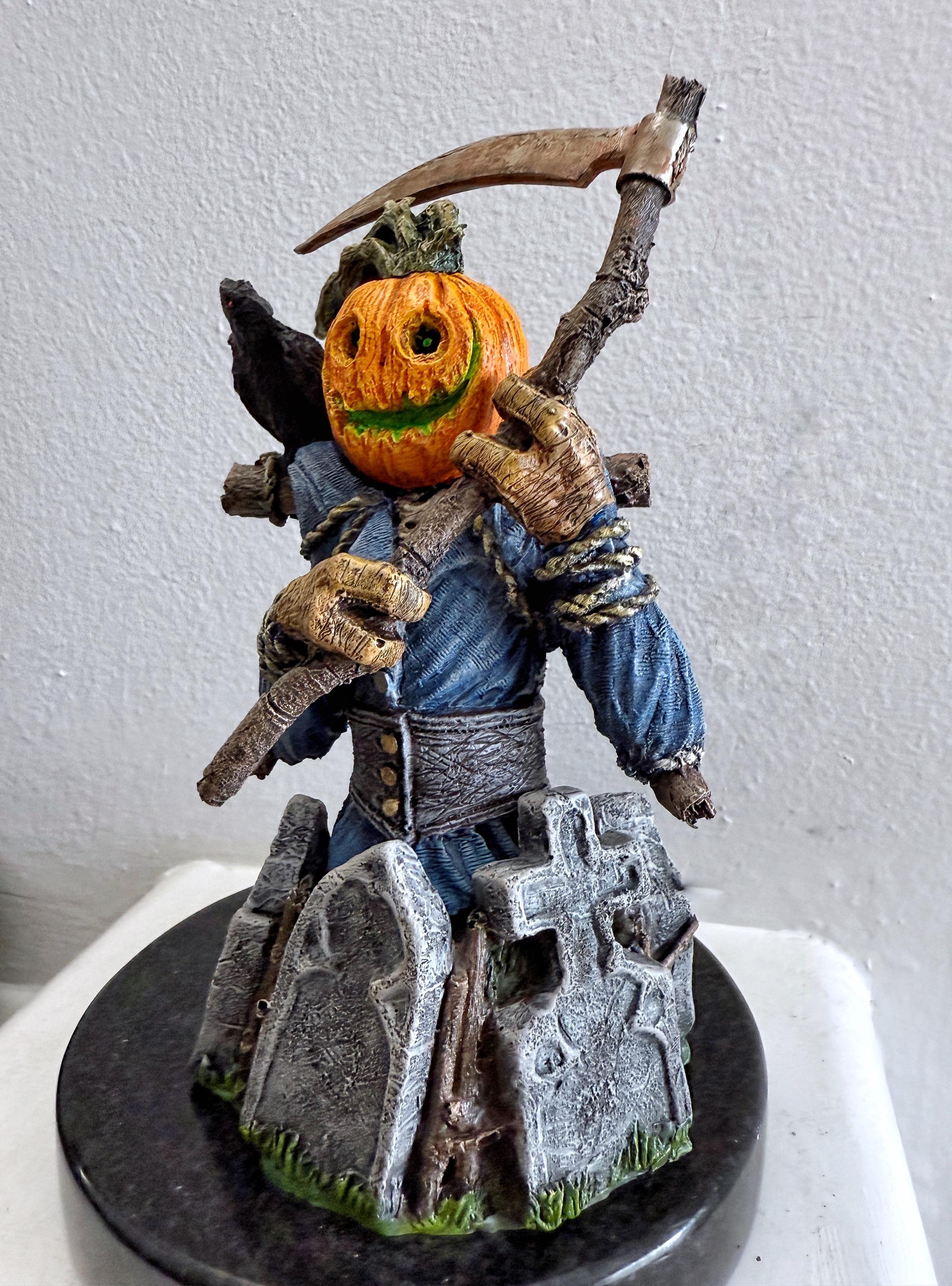 Jack-o'lantern Scarecrow Bust, Full Color Resin Statue | Pumpkin