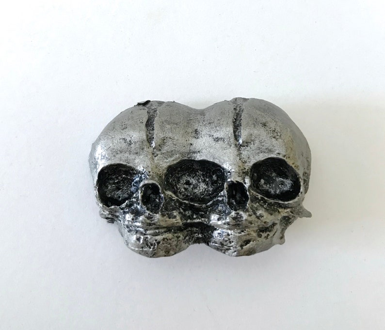 Conjoined Twins Skull Magnet, Pewter Finish image 1