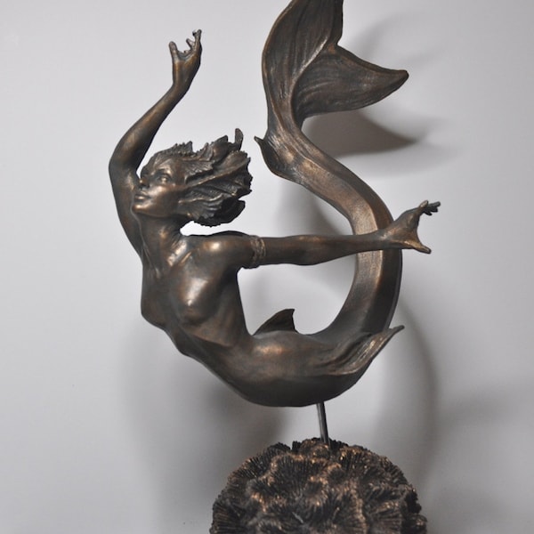 Mermaid Statue, bronze finish