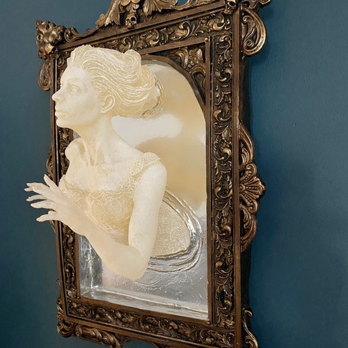 Ghost in the Mirror Wall Plaque, Glow in the Dark, XL Version | Victorian Gothic Haunted Wall Art | Gift for Halloween and Spooky Home Decor