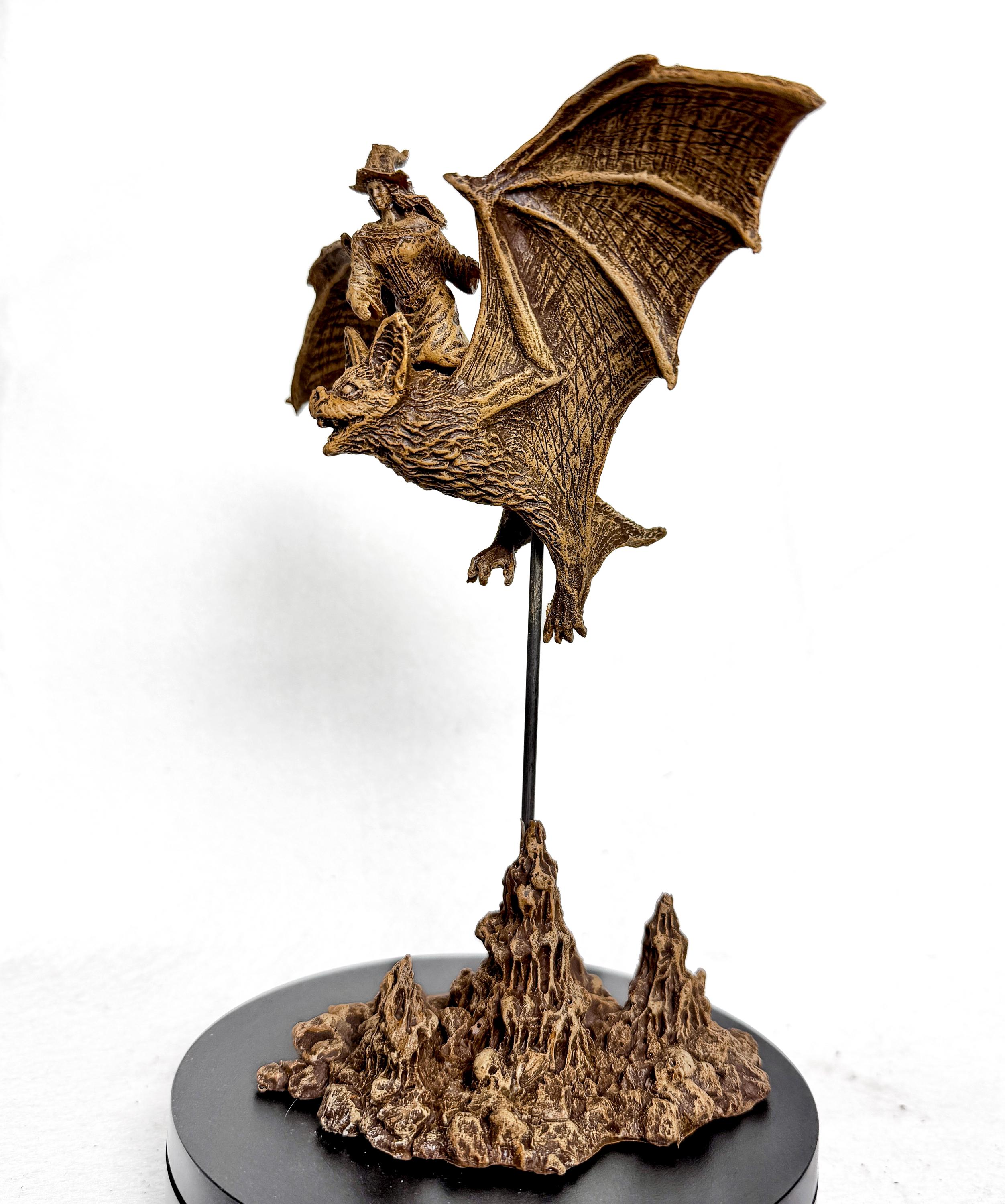 Witch Riding A Bat Witch Riding Bat Statue, Hand Painted Resin Sculpture, Gothic Fantasy ...