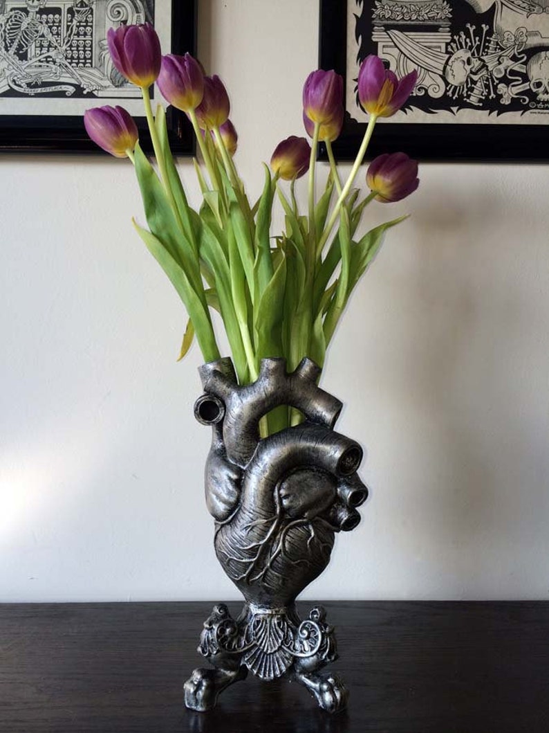 Anatomical Heart Vase, Pewter Finish image 1