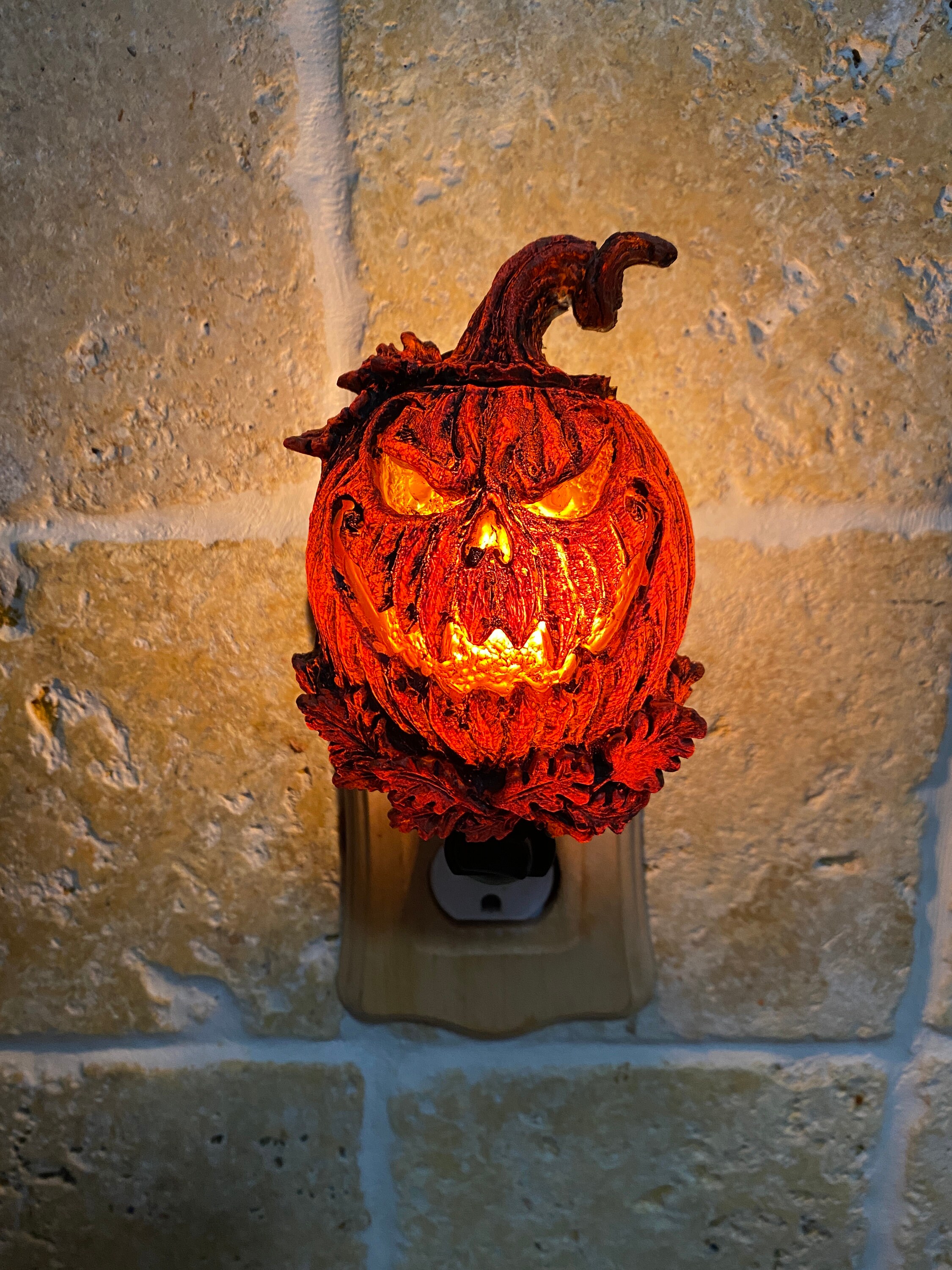 Jack O' Lantern Nightlight, Hand Painted Resin Sculpture | Halloween Gothic Night Light |  Pumpkin Lighting for Gothic Fantasy Home Decor