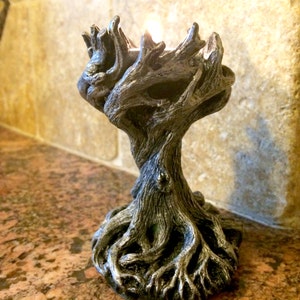 Yggdrasil the World Tree Tealight Holder, Pewter Finish image 2