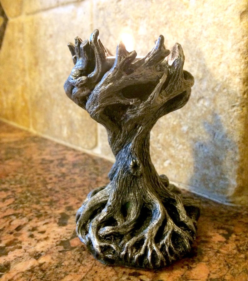 Yggdrasil the World Tree Tealight Holder, Pewter Finish image 2