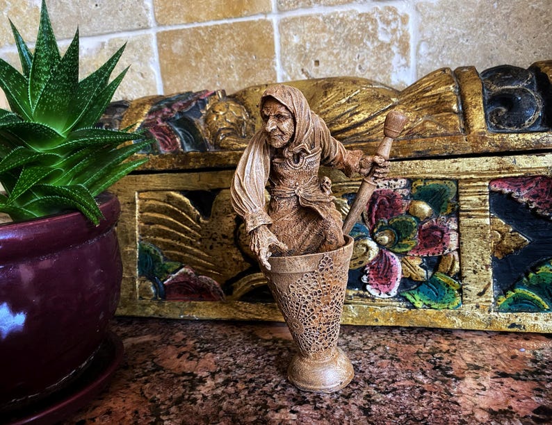 Baba Yaga, the Russian Witch Statue, Hand Painted Resin Sculpture | Slavic Folklore Crone Figurine | Baba Yaga Art for Gothic Home Decor image 2