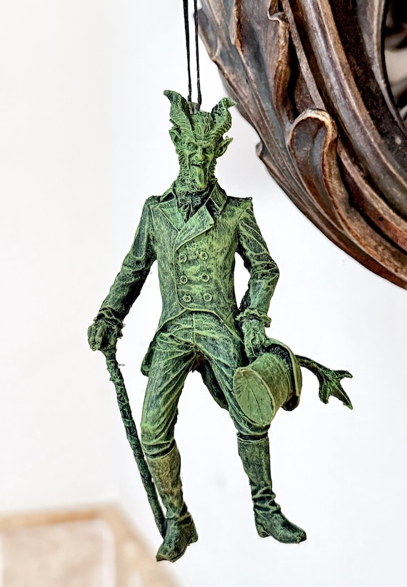 Gentleman Krampus Ornament, Hand Painted Resin Sculpture | Folklore Legend Figurine |Dark Christmas Devil for Holiday Decor