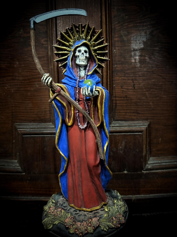 アンティーク チェコ デスアート 死神 Santa Muerte Statue, Full Color Sculpture | Mexican Saint of Death