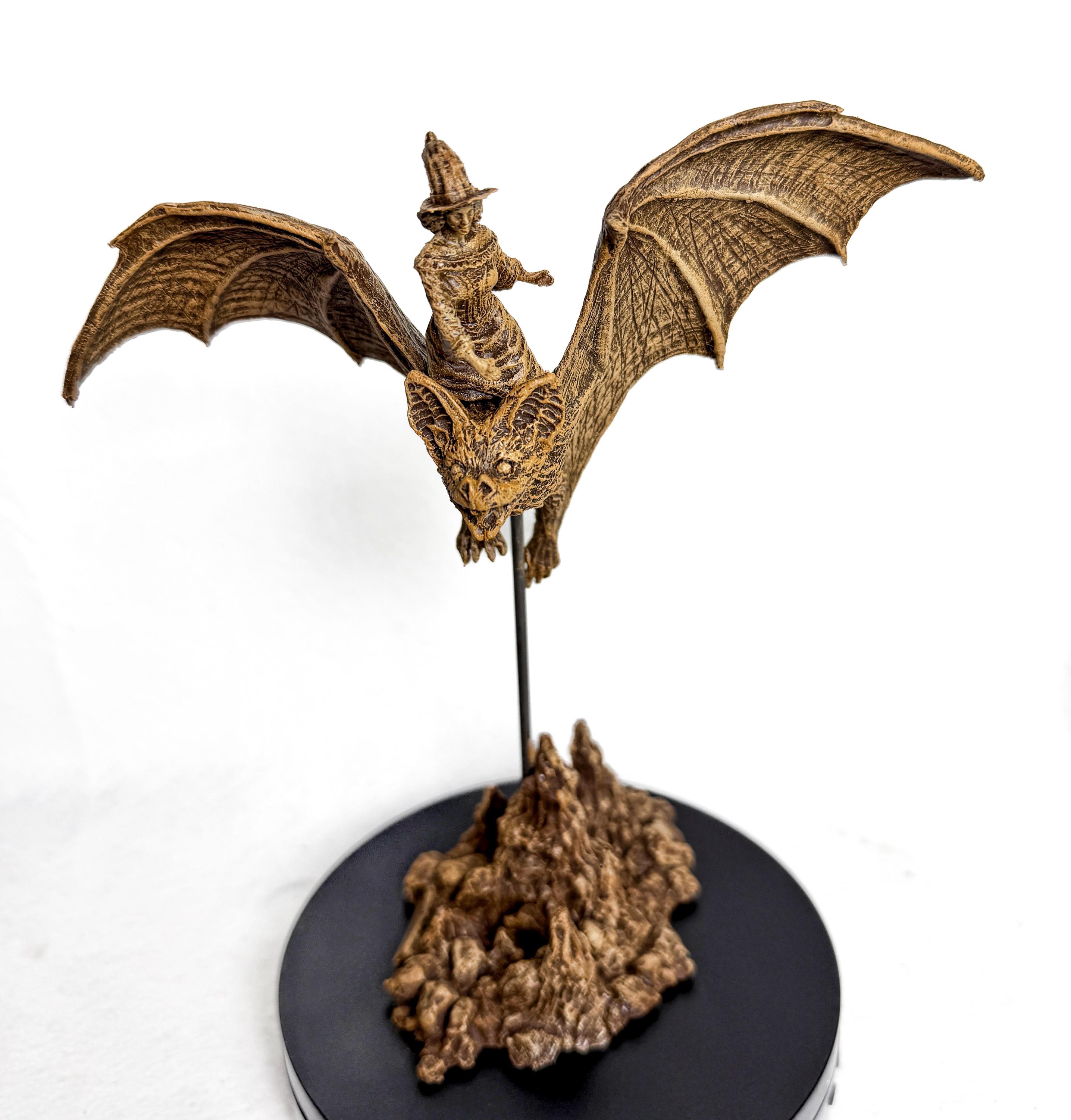 Dnd Riding Bat Witch Riding Bat Statue, Hand Painted Resin Sculpture, Gothic Fantasy ...