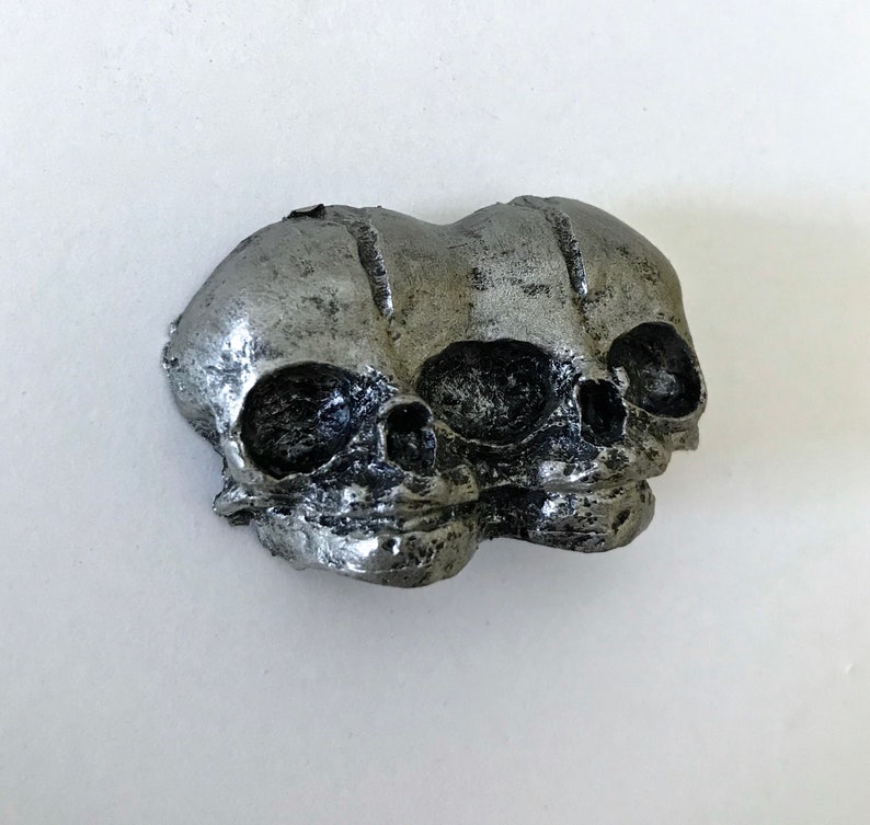 Conjoined Twins Skull Magnet, Pewter Finish image 4